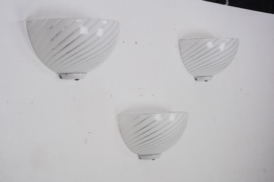 Image 1 of Italian Set of Three Striped Murano Glass Sconces in Venini Style, Italy 1970s