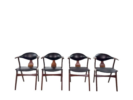 set of 4 vintage designer cow horn dining chairs by Louis van Teeffelen for AwA