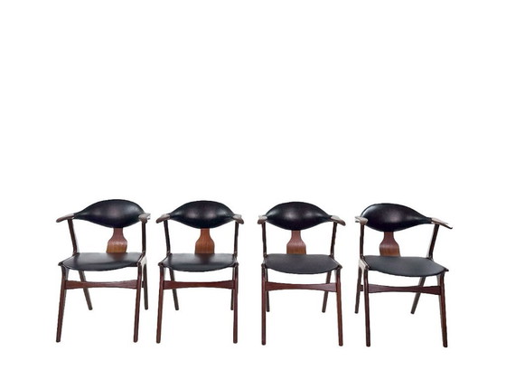 Image 1 of set di 4 sedie da pranzo di design in corno di mucca vintage di Louis van Teeffelen per AwA