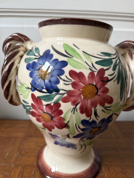 Image 1 of Handbemalte Keramikvase mit Blumendekor