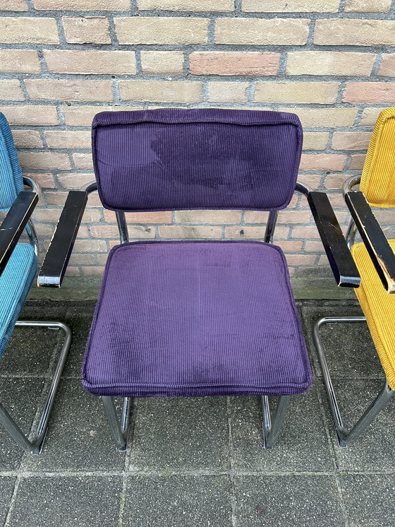 Image 1 of 4 sedie in tessuto a coste con struttura tubolare cromata