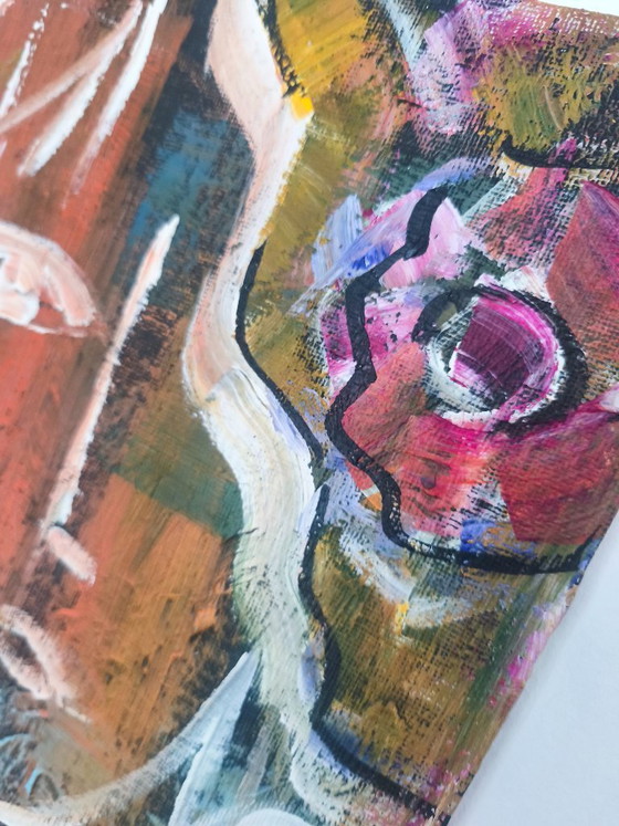 Image 1 of M Savu – Original Abstract Expressionist Portrait | Acrylic on Canvas Board | 30 × 24 cmo