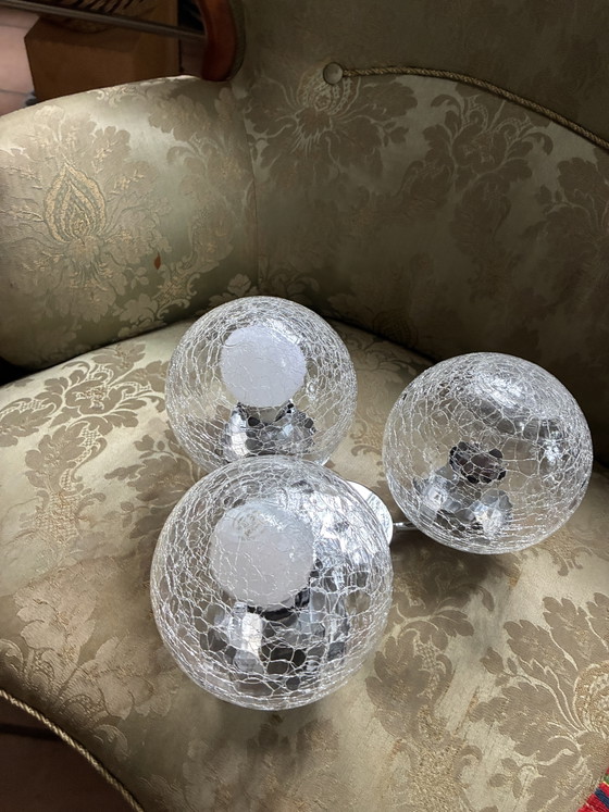 Image 1 of Vintage Space Age ceiling light – crackle frosted glass & chrome – 1970s (Doria / Vinegar style)