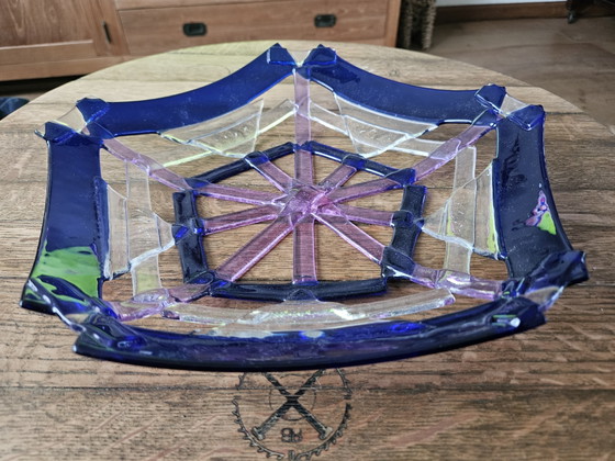 Image 1 of Bol unique en verre fusionné fait main – Design géométrique (Ø 30,5 cm)