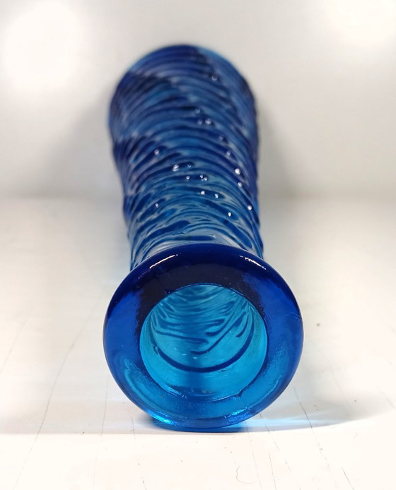 Vintage blue Empoli bottle – wave pattern (39 cm) – Vases, Glass (photo 4 of 5)
