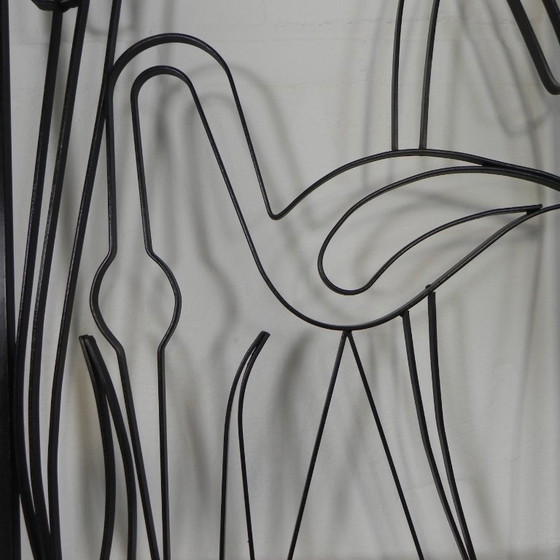 Steel standing wall coat rack with bird motif, 1950s, Metal, Glass, Black, Mid Century Modern (photo 7 of 10)