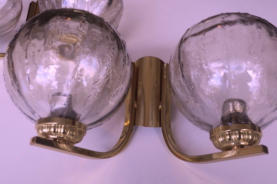 Image 1 of Mid Century Pair of Brass and Glass Double Wall Lights, 1970s