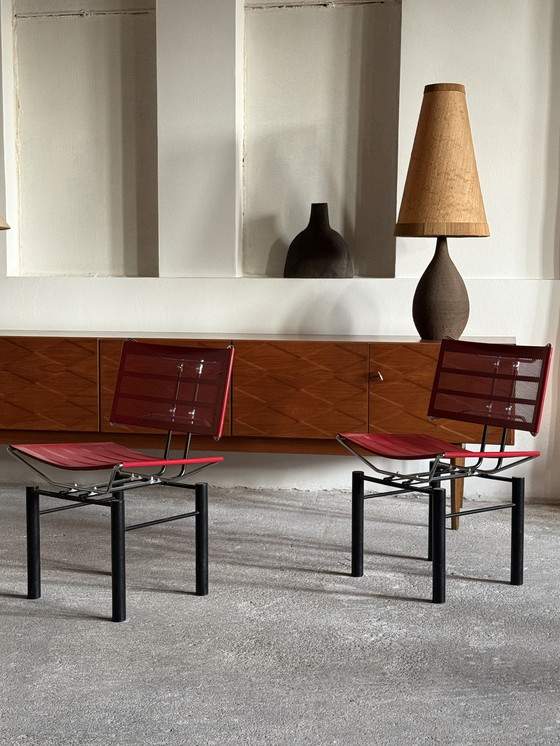 Image 1 of 2x HANS ULLRICH BITSCH DÜR KUSCH&CO. SEDIE “SERIE 8600” METALLO ROSSO NERO ANNI '80