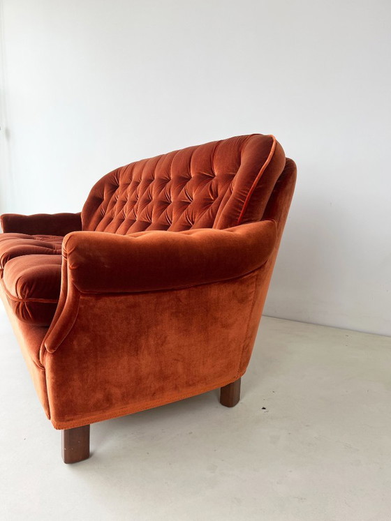 Image 1 of Rust-Orange Velvet Sofa