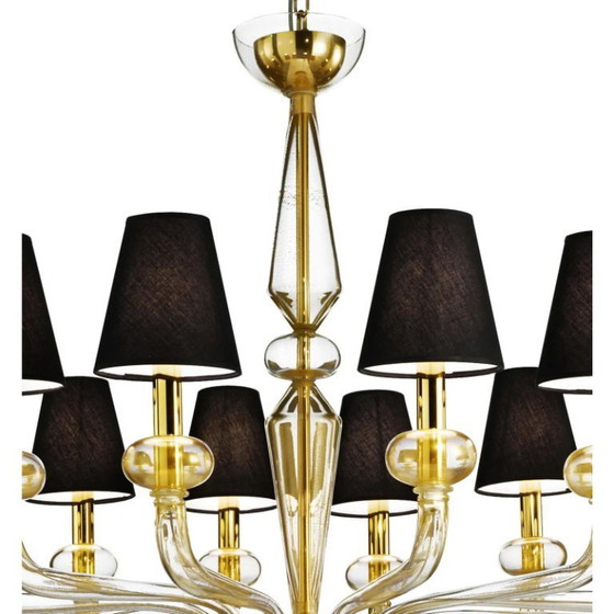 Image 1 of Minimalist Modern Linear Murano Glass Chandelier with Gold Leaf Accents