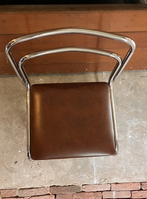 Meurop vintage designstoel met cognackleurige zitting – eetkamerstoelen, Chrome (photo 2 of 7)