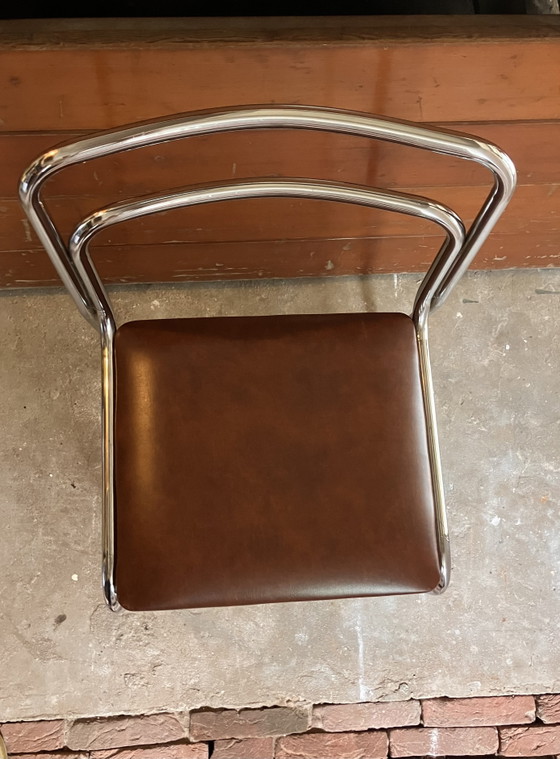 Meurop vintage designstoel met cognackleurige zitting – Eetkamerstoelen, Chrome (photo 2 of 7)