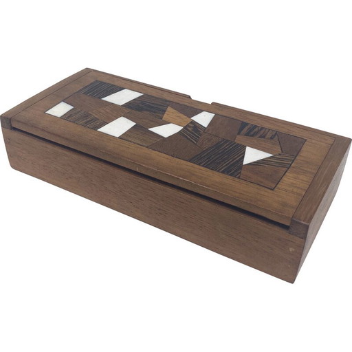 Vintage box with wood and bone marquetry, 1950