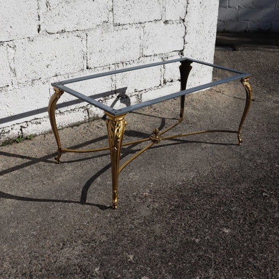 Image 1 of French Vintage Onyx Marble and Brass Coffee Table-Big Cocktail Table-Rare Lounge Table- Regency Style-70s
