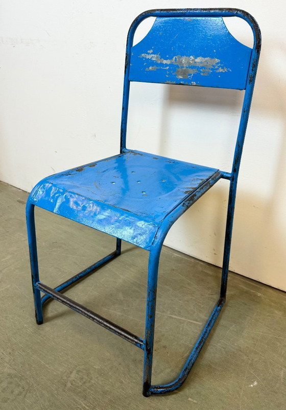 Image 1 of Blauwe industriële ijzeren stoelen, set van 2, jaren 50