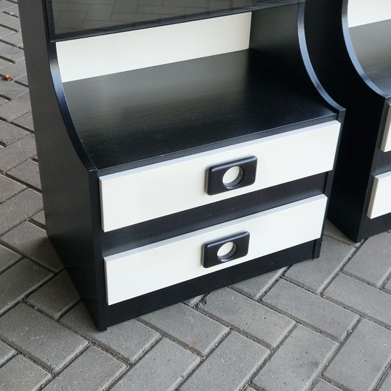 Set Vintage Space Age Nightstands 70s Nightstand Wall Cabinet – Metal, Wood (photo 5 of 14)