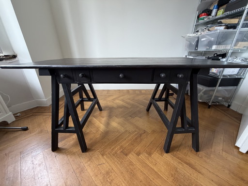 Pomax Trestle Table/Desk — Solid Wood, 10 Drawers – eettafels (photo 2 of 6)