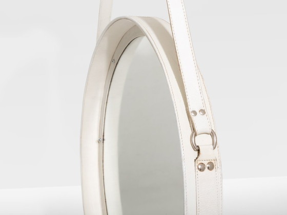 Image 1 of Jacques Adnet Original Cream Leather Mirror 1940