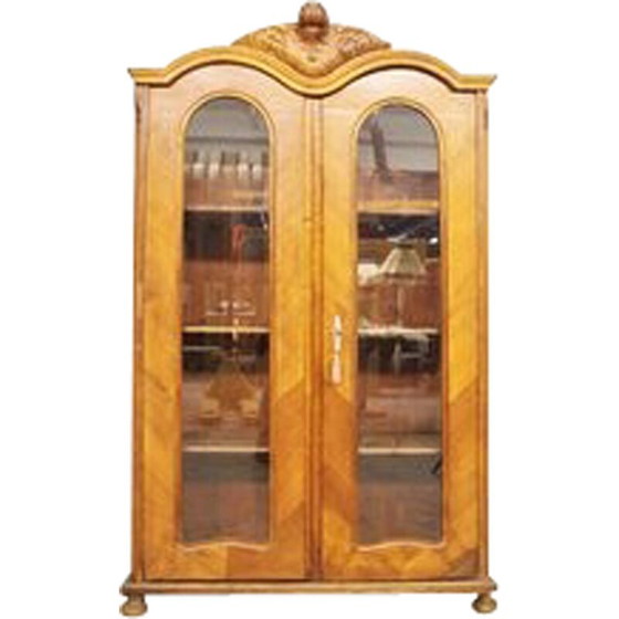 Image 1 of Vintage display cabinet in fir and carved walnut, Italy 1900