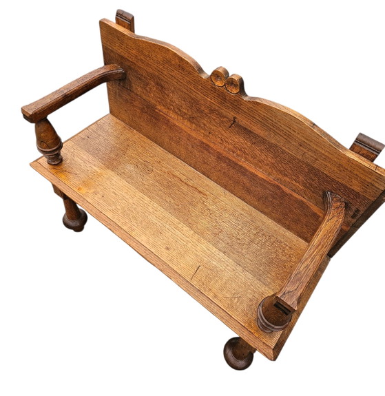 Banc de couloir ancien en chêne néerlandais / années 1920 (photo 4 of 12)