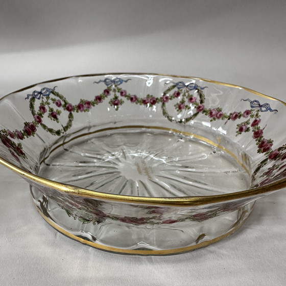 Image 1 of Antique French hand-painted glass bowl “Damon Paris” – ca. 1900 – gilded
