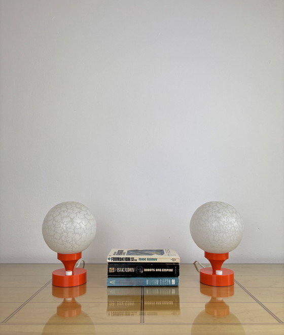 Image 1 of Lampe de table vintage Space Age, Aro Leuchte, orange/blanc avec sphère en verre, années 70, années 70, rétro, milieu du siècle,