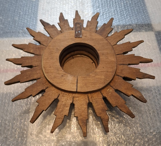 Image 1 of 40cm double-decker wooden sun mirror! Convex. 1950.