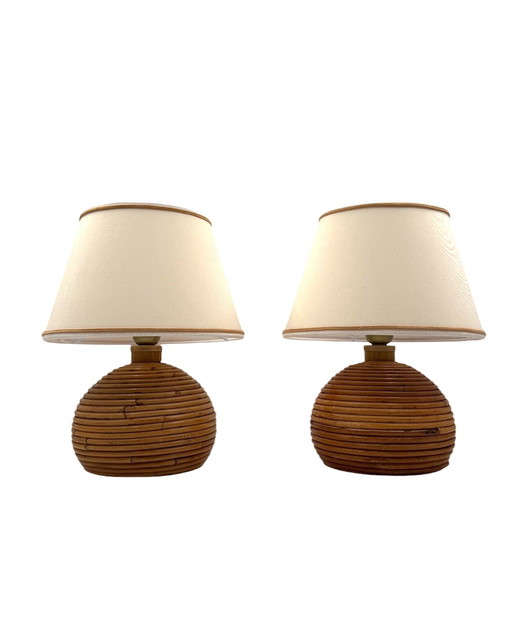 Hollywood Regency Set of 2 Wicker Table Lamps, Vivai del Sud, Italy 1960 ca.