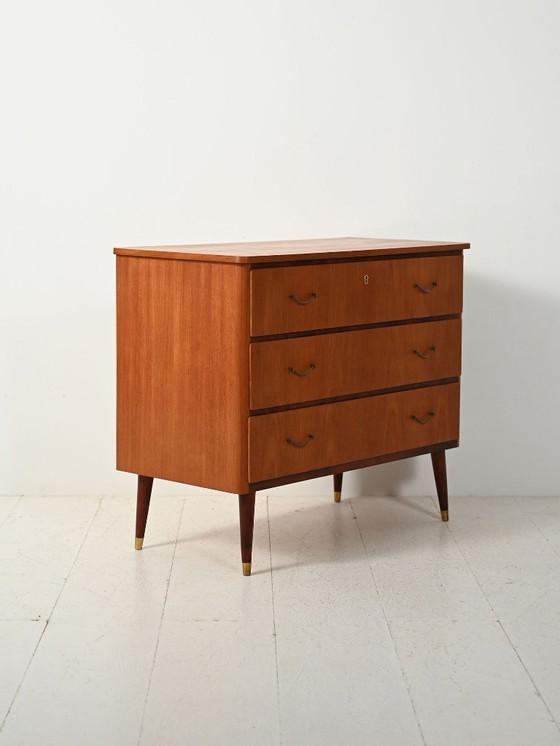 Image 1 of Scandinavian teak and mahogany chest with brass accents