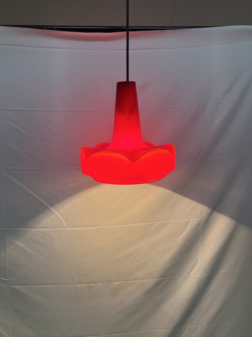 Vintage red opaline glass pendant lamp by Peill & Putzler '60