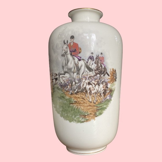 Image 1 of Mid-Century Heinrich Germany "Parforce" Fox Hunting Vase Set - 3 Pieces