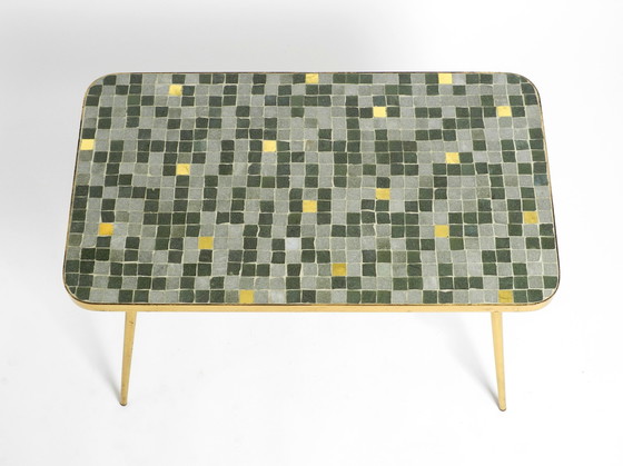 Image 1 of Beautiful Mid-Century Modern Brass Side Table With Mosaic Surface by Münchener Zierspiegel