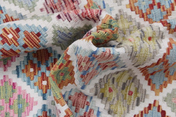 Image 1 of Kilim afghan tissé à la main - 198 x 154 cm - Nouveau & 100% laine - Motifs de losanges multicolores