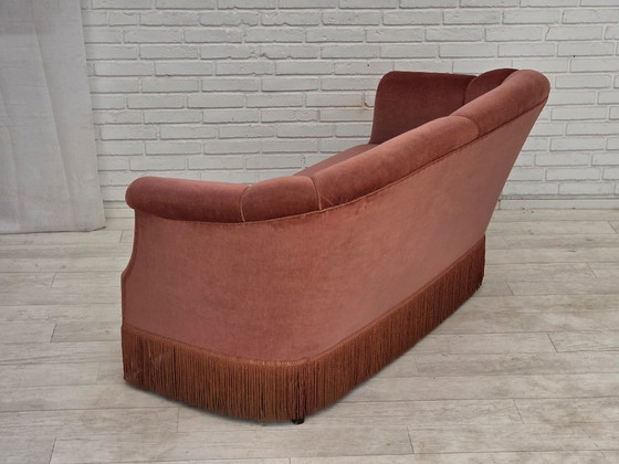 Anni '60, Divano danese 2 posti, velluto d'arredamento rosa originale. – Divani 2 posti, Velvet, Wood (photo 17 of 21)