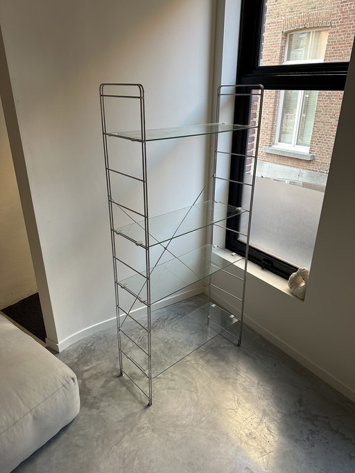 Wall cabinet with glass shelves - chrome steel & glass