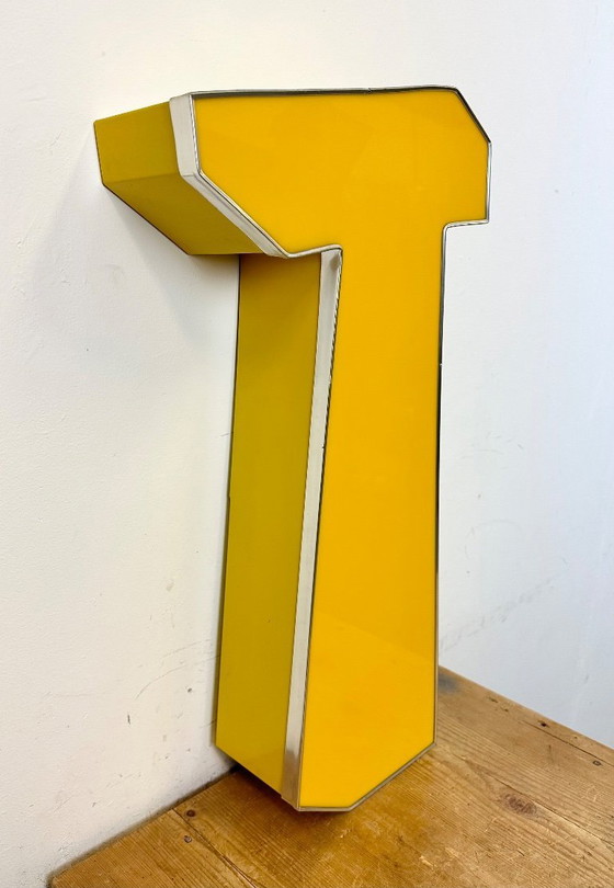 Image 1 of Large Vintage Yellow Illuminated Letter T, 1980s