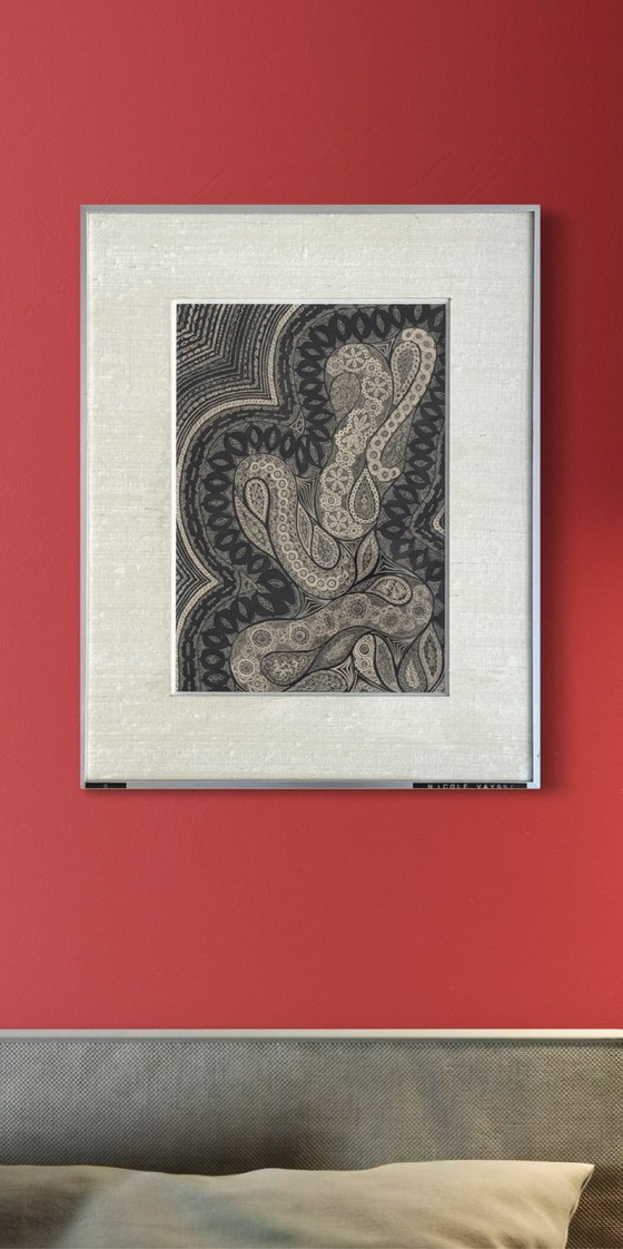 Image 1 of Nicole Vaysse 1970 circa - Art Brut - Inchiostro di china - incorniciato