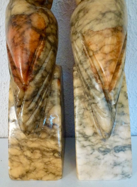 Image 1 of Art Deco Bookends Alabaster Owls, Italy.