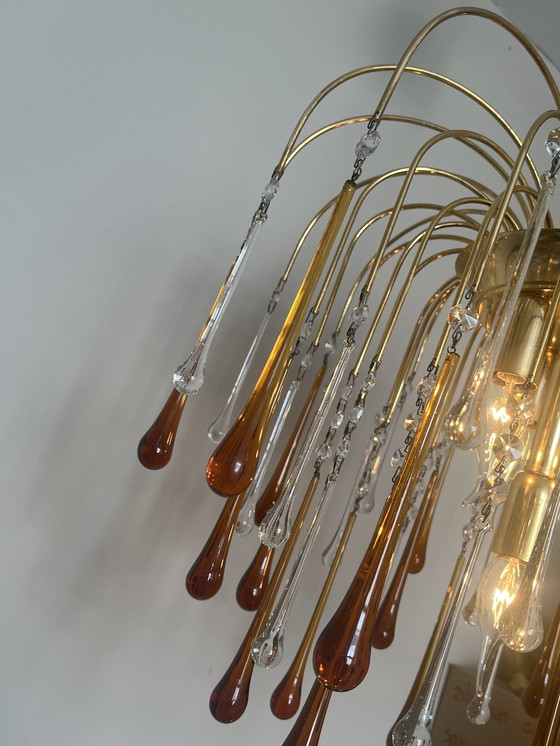 Image 1 of Vintage Teardrop Chandelier Pendant Lamp Brown Pearls