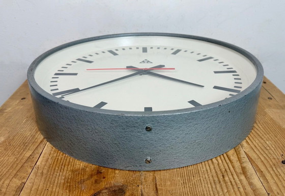 Image 1 of Large Grey Industrial Factory Wall Clock from Pragotron, 1960s