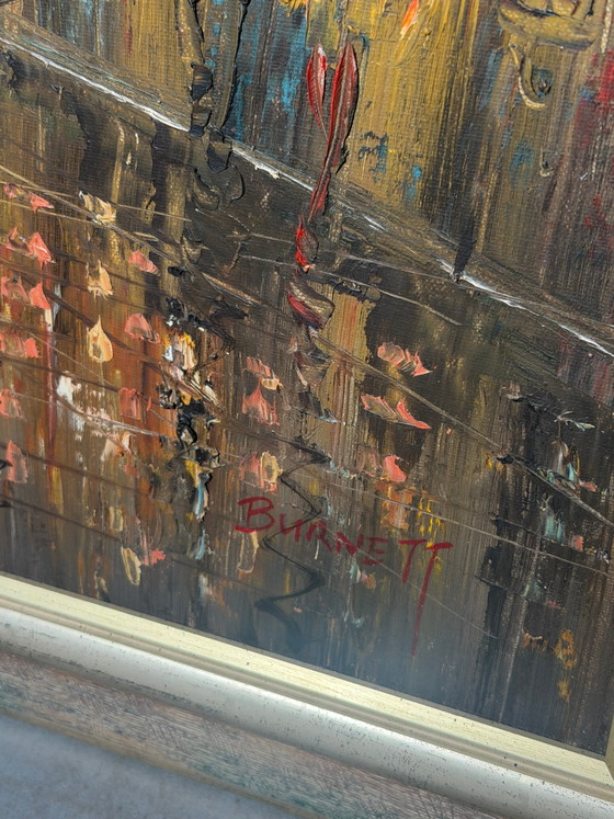 Large Paris Street Scene Oil Painting – Signed Burnett – Paintings & Drawings (photo 4 of 7)