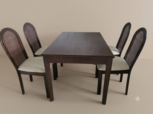 Mid-Century Casala Uitschuifbare Eettafel & 4 Webbing Dining Chairs