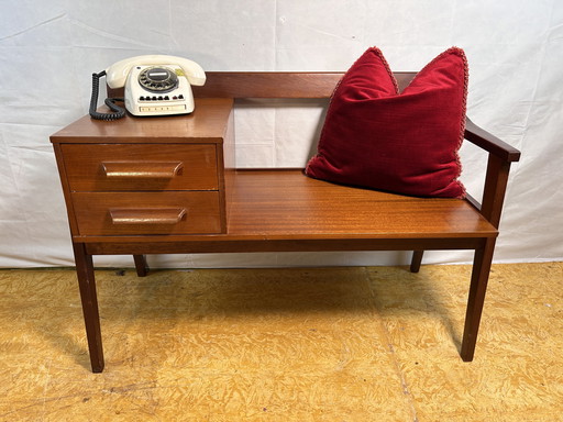 Mid-Century Retro Vintage Teak Telefoonzitje door Chippy Heath - 1960 Brits Ontwerp Icoon | Conversatiebankje | Halcentrumpi