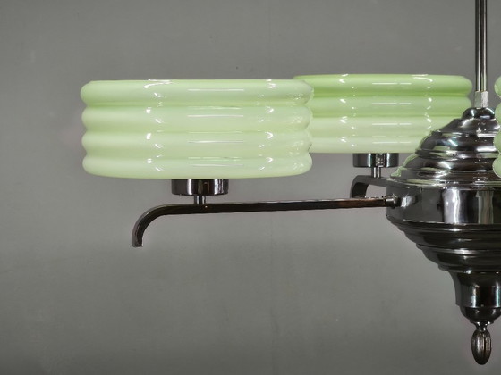 Image 1 of Lampadario Art Déco in vetro opalino verde, Cecoslovacchia, anni '30.