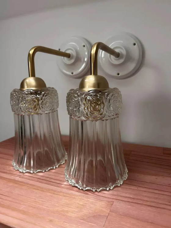 Image 1 of Vintage Chiseled Glass Wall Sconces