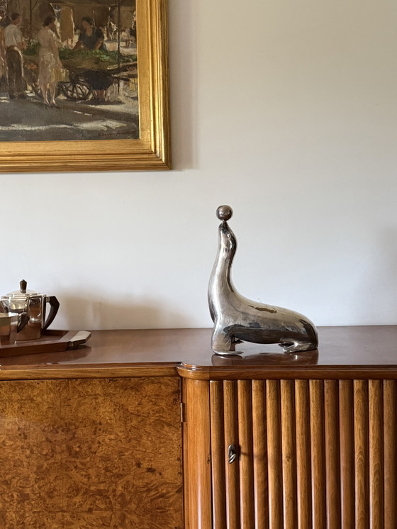 Image 1 of Sculpture de sceau Art déco en laiton argenté, France 1940s