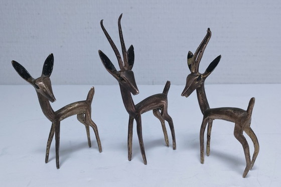 Image 1 of five gazelles antelopes giraffe vintage brass