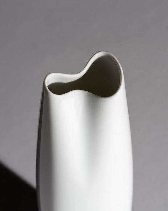 Image 1 of Tall Hutschenreuther Glossy Asymmetrical minimalist Porcelain Vase 28cm 70s-80s