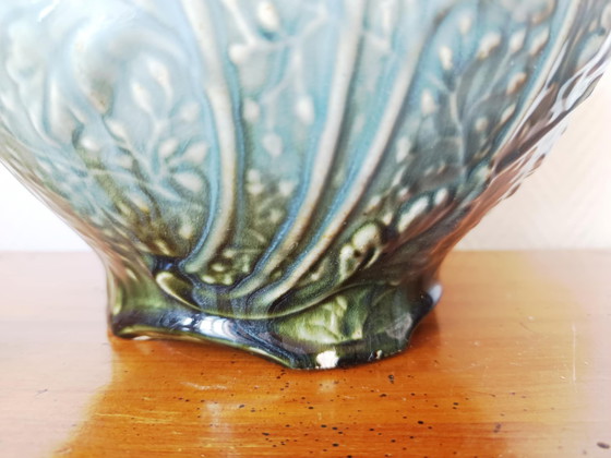 Image 1 of Cache Pot Art Nouveau Aux Pivoines En Barbotine