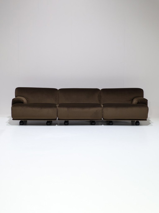 Cassina Fiandra Elements Sofa und Sessel, brauner Samt, 1970er Jahre